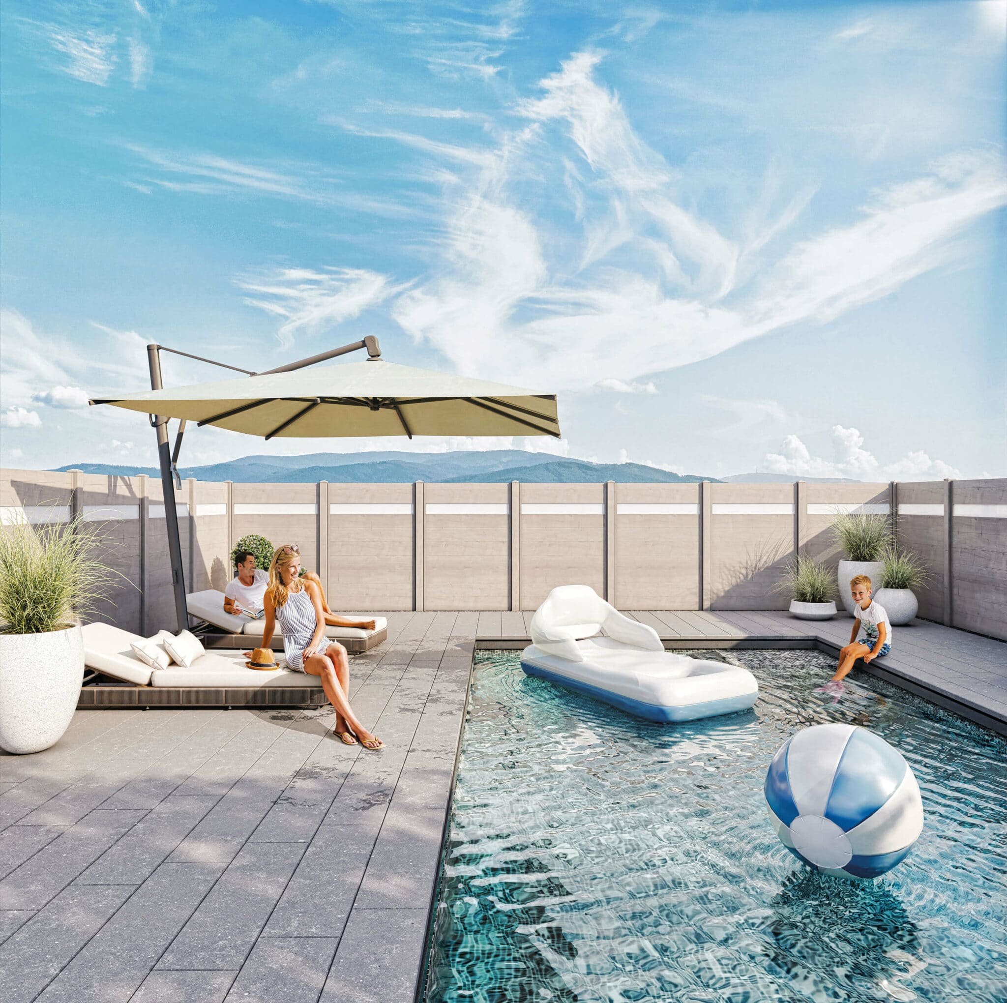 alu zaun sichtschutz pool kinder 1